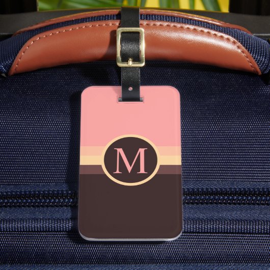 カスタムパステルピンクイエローブラウンカラーブロック ラゲッジタグ (正面インサイチュ2)