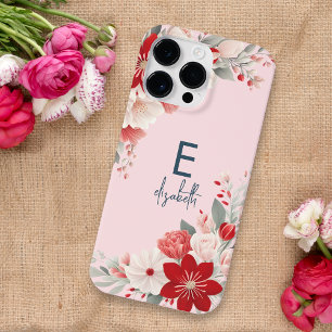 カスタムパステルフローラフレーム繊細なピンクかわいい名前 Case-Mate iPhone 14 PRO MAXケース