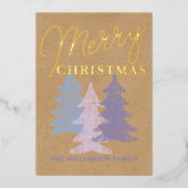 カスタムパステルブルー赤面ピンクバイオレットツリーズ金ゴールド 箔シーズンカード (正面)