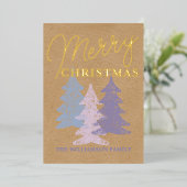 カスタムパステルブルー赤面ピンクバイオレットツリーズ金ゴールド 箔シーズンカード (立ち正面)