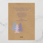 カスタムパステルブルー赤面ピンクバイオレットツリーズ金ゴールド 箔シーズンカード (裏面)