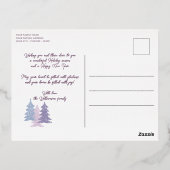 カスタムパステルブルー赤面ピンクバイオレットツリーズ金ゴールド 箔シーズンポストカード (裏面)