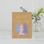 カスタムパステルブルー赤面ピンクバイオレットツリーズ金ゴールド 箔シーズンポストカード (立ち正面)