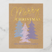 カスタムパステルブルー赤面ピンクバイオレットツリーズ金ゴールド 箔シーズンポストカード (正面)