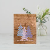 カスタムパステルブルー赤面ピンクバイオレットツリーズ金ゴールド 箔シーズンポストカード (立ち正面)