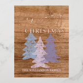 カスタムパステルブルー赤面ピンクバイオレットツリーズ金ゴールド 箔シーズンポストカード (正面)