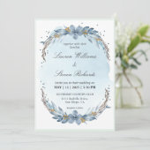 カスタムパステルホワイトライトソフトブルーウィンターブライド 招待状 (スタンド正面)