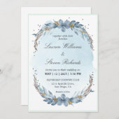 カスタムパステルホワイトライトソフトブルーウィンターブライド 招待状 (正面/裏面)