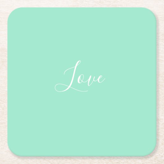 カスタムパステルミントカ無地のラーミニマル結婚リスト スクエアペーパーコースター (正面)