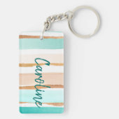 カスタムパステルミントグリーン金ゴールドグリッターアーストライプのト キーホルダー (裏面)