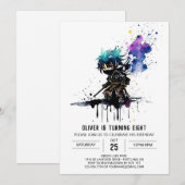 カスタムパステル忍者ボーイデジタル誕生日 招待状 (正面/裏面)