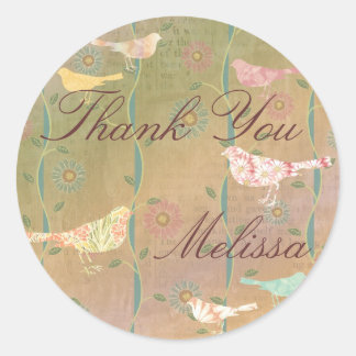 カスタムパステル花鳥ステッカー ラウンドシール