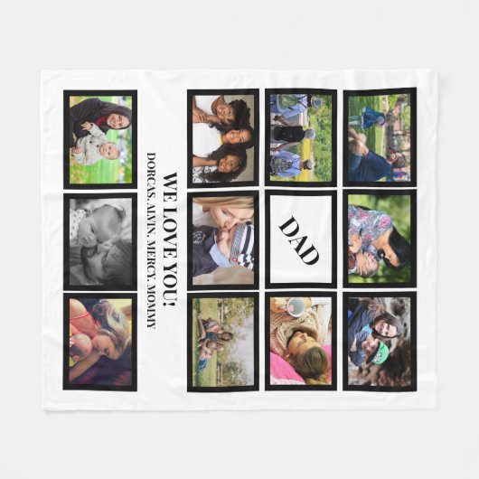 カスタムパパモダンファーザーズデイ11フォトコラージュT-S フリースブランケット (正面(横))