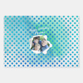 カスタムパンチ穴青ドット付き緑 ラッピングペーパーシート (正面)