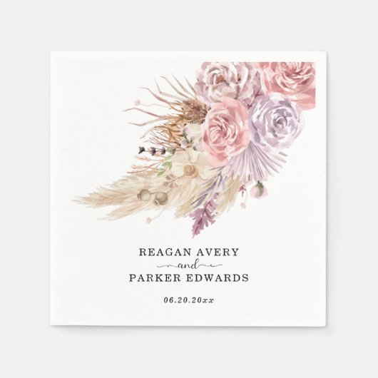 カスタムパンパスグラスフローラパープル結婚ズ スタンダードカクテルナプキン (正面)