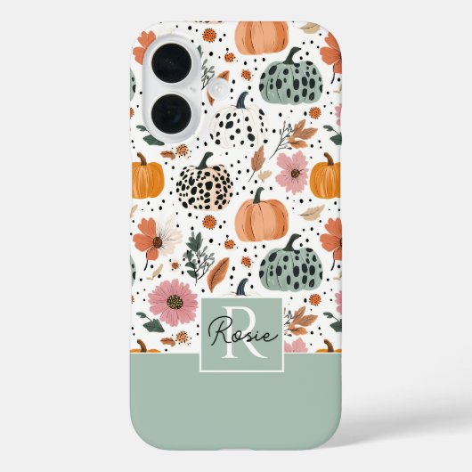 カスタムパンプキンとフラワーフォールパターン  Case-Mate iPhoneケース (裏面)