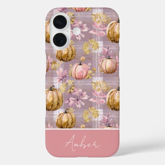 カスタムパンプキンと花のチェック柄  Case-Mate iPhoneケース (裏面)