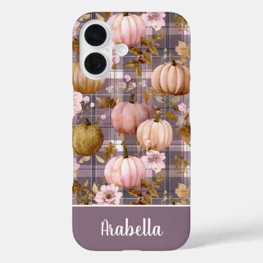 カスタムパンプキンと花のチェック柄 Case-Mate iPhoneケース (裏面)