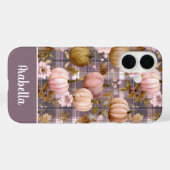 カスタムパンプキンと花のチェック柄 Case-Mate iPhoneケース (裏面 (横))