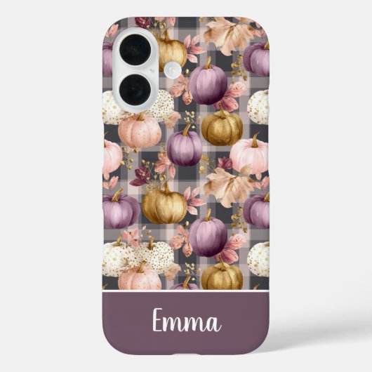 カスタムパンプキンと花のチェック柄  Case-Mate iPhoneケース (裏面)