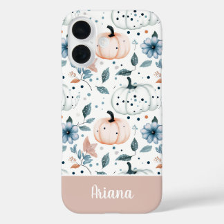 カスタムパンプキンと花柄 iPhone 16ケース