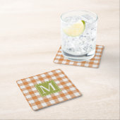 カスタムパンプキンオレンジグリーンピクニックギンガムパターン スクエアペーパーコースター (インサイチュ)