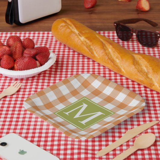 カスタムパンプキンオレンジグリーンピクニックギンガムパターン ペーパープレート (ピクニック)