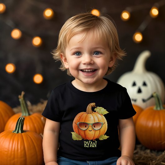 カスタムパンプキン かわいい水彩ハロウィン トドラーTシャツ