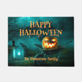 カスタムパンプキ不気味ン墓地ハッピーハローウィン ドアマット (正面)