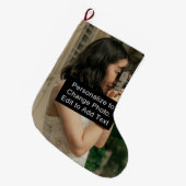 カスタムパーソナライズされたアートワークの写真の追加引用文名 ラージクリスマスストッキング (正面 (吊り時))