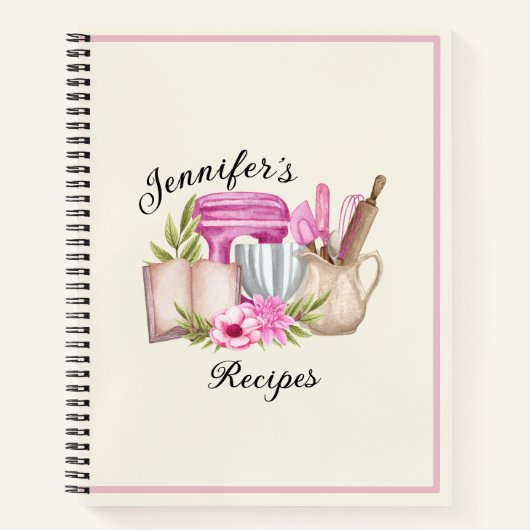 カスタムパーソナライズされたエレガントレシピ ノートブック (正面)