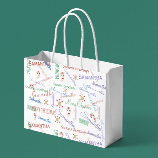 カスタムパーソナライズされたクリスマス名 ラージペーパーバッグ