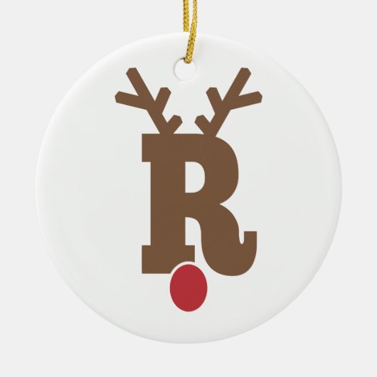カスタムパーソナライズされたクリスマス装飾文字「R」 セラミックオーナメント (正面)