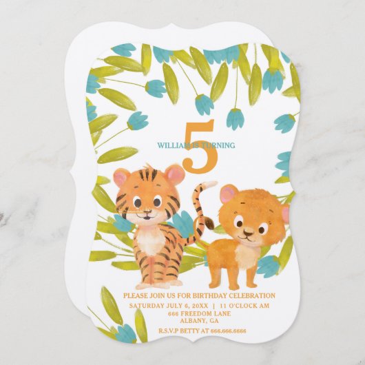 カスタムパーソナライズされたサファリアニマルキッド誕生日 招待状 (正面/裏面)