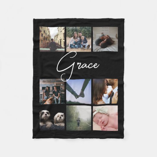 カスタムパーソナライズされたタイポグラフィ・写真コラージュ フリースブランケット (正面)
