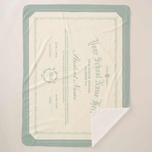 カスタムパーソナライズされたディプロマ伝統的ソフトグリーン シェルパブランケット (正面)