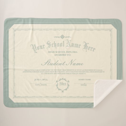 カスタムパーソナライズされたディプロマ伝統的ソフトグリーン シェルパブランケット (正面(横))