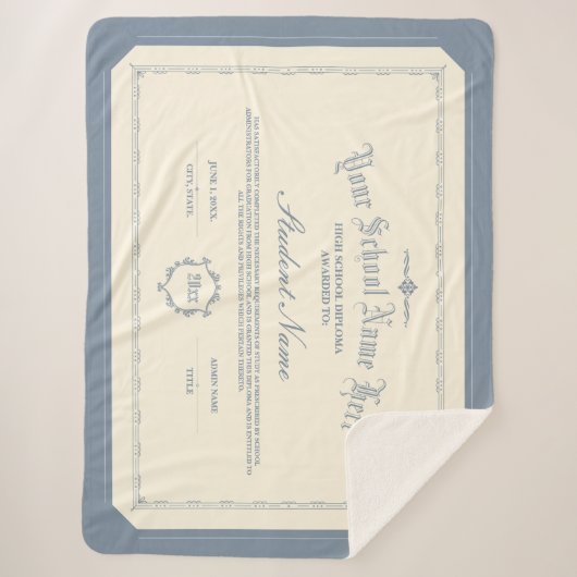 カスタムパーソナライズされたディプロマ伝統的ソフトブルー シェルパブランケット (正面)