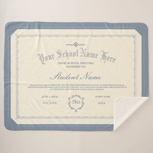 カスタムパーソナライズされたディプロマ伝統的ソフトブルー シェルパブランケット (正面(横))