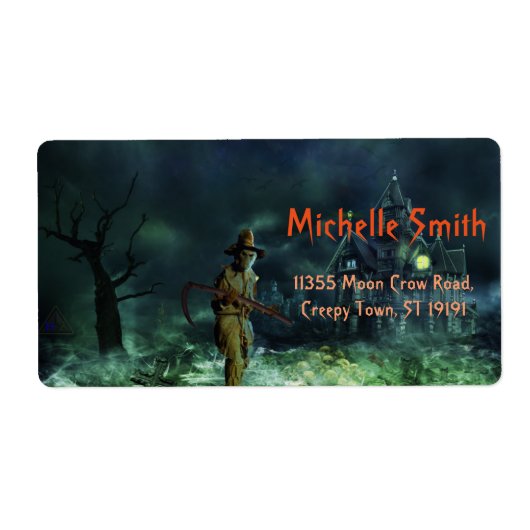 カスタムパーソナライズされたハロウィーンスカルマンウィズハウス ラベル (正面)