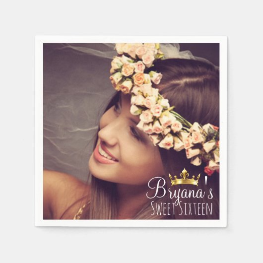 カスタムパーソナライズされたフォト写真スウィート16パーティー スタンダードカクテルナプキン (正面)