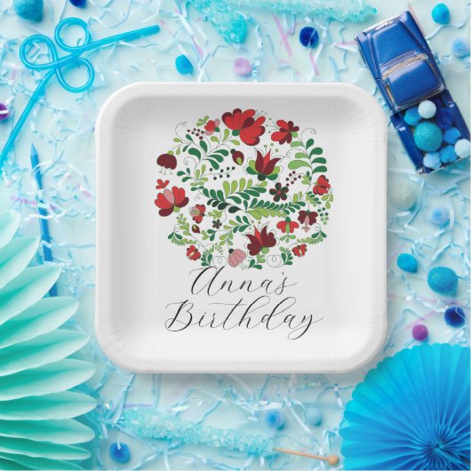 カスタムパーソナライズされたベビー名フローラデザイン ペーパープレート (パーティー)