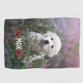 カスタムパーソナライズされたペットの写真と名前タオル ゴルフタオル (横)