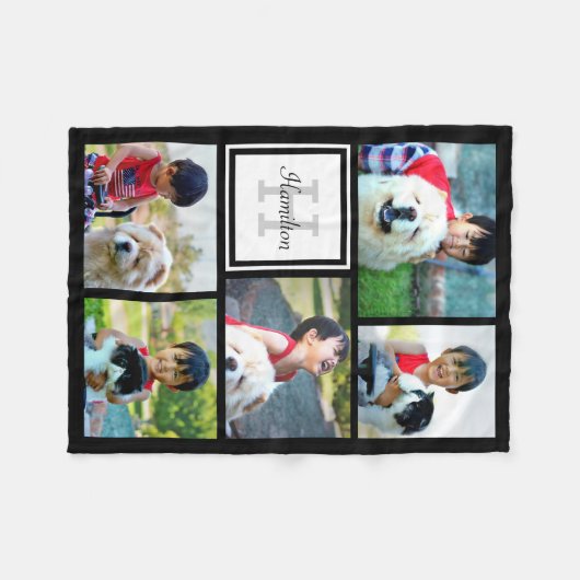 カスタムパーソナライズされたモノグラムのPhoto Collageギフト フリースブランケット (正面(横))