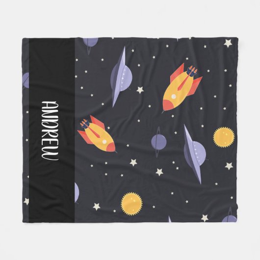 カスタムパーソナライズされたモノグラム外空間 フリースブランケット (正面(横))