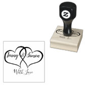 カスタムパーソナライズされた二重ハート結婚ズ ラバースタンプ (押印)