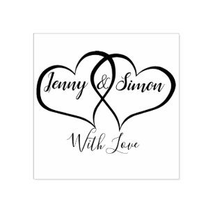 カスタムパーソナライズされた二重ハート結婚ズ ラバースタンプ
