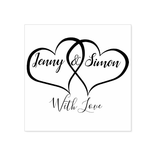 カスタムパーソナライズされた二重ハート結婚ズ ラバースタンプ (インプリント)