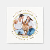 カスタムパーソナライズされた写真エレガント金ゴールド結婚の スタンダードカクテルナプキン (正面)