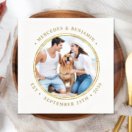 カスタムパーソナライズされた写真エレガント金ゴールド結婚の スタンダードカクテルナプキン